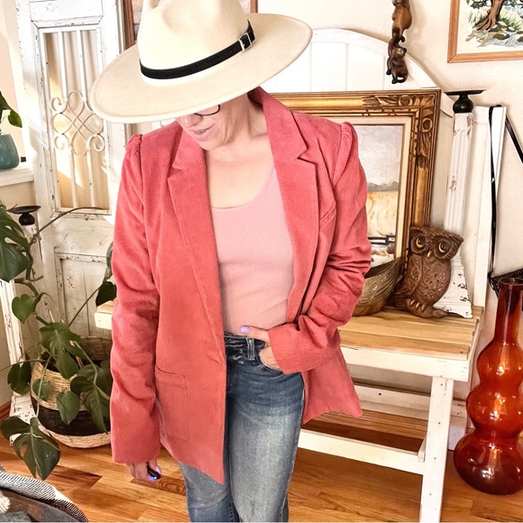 hinge Designed in Seattle Salmon Pink Corduroy Retro Style Streetwear Blazer - Picture 5 of 10